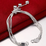 Delicate Five Hearts Women Bracelet 925 Sterling Silver Jewelry