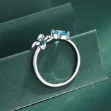 Enamel Sapphire Flower Diamond Couple Ring Women Colorful Silver Bridal Gift