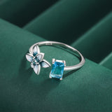 Enamel Sapphire Flower Diamond Couple Ring Women Colorful Silver Bridal Gift