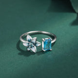 Enamel Sapphire Flower Diamond Couple Ring Women Colorful Silver Bridal Gift