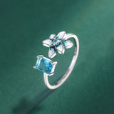Enamel Sapphire Flower Diamond Couple Ring Women Colorful Silver Bridal Gift