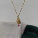 Delicate Muguet Flower Necklace 14K Filled Ruby Pendants Handmade Women Jewelry