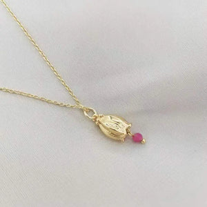 Delicate Muguet Flower Necklace 14K Filled Ruby Pendants Handmade Women Jewelry
