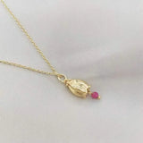 Delicate Muguet Flower Necklace 14K Filled Ruby Pendants Handmade Women Jewelry