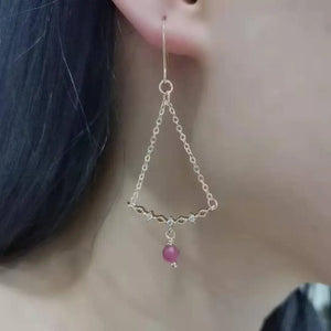Faceted Ruby Zircon Dangle Earrings 14K Filled Chain Tassel