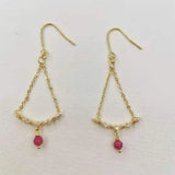 Faceted Ruby Zircon Dangle Earrings 14K Filled Chain Tassel