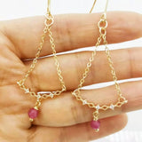 Faceted Ruby Zircon Dangle Earrings 14K Filled Chain Tassel