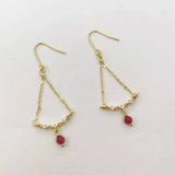 Faceted Ruby Zircon Dangle Earrings 14K Filled Chain Tassel