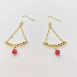 Faceted Ruby Zircon Dangle Earrings 14K Filled Chain Tassel