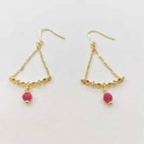 Faceted Ruby Zircon Dangle Earrings 14K Filled Chain Tassel