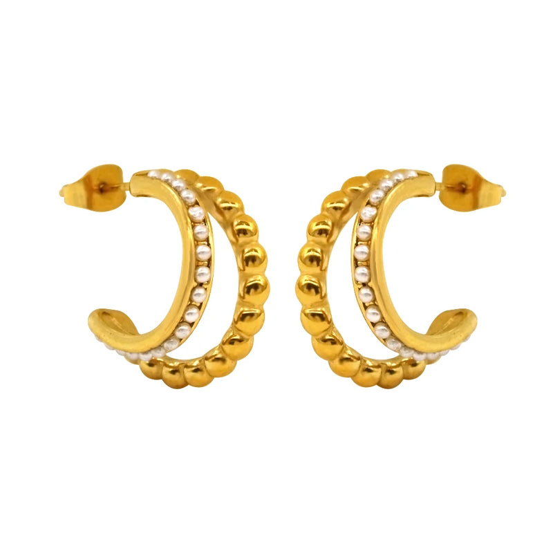 Delicate Zircon Pearl Double Layer Small Earrings