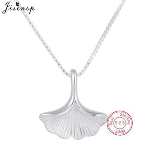 925 Silver Necklace Vintage Gingko Leaf Pendant Chain