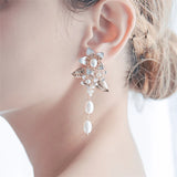 Delicate Flower & Leaves Bridal Earring Pendant Set