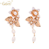 Delicate Flower & Leaves Bridal Earring Pendant Set