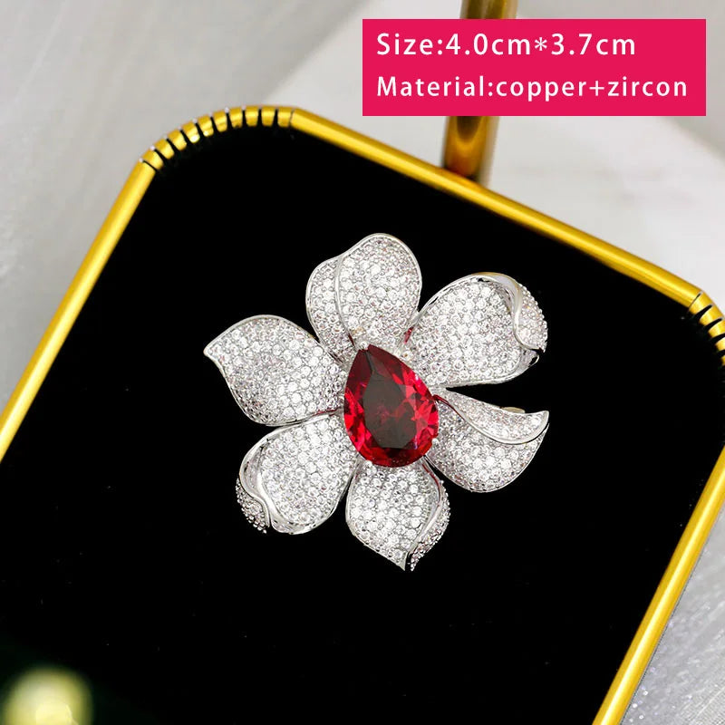 Zircon Flower Brooch Pin for Women Wedding Jewelry Gift