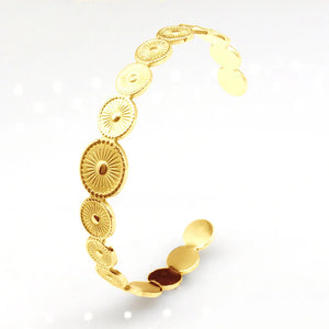 Flower Stainless Steel Couple Bangle Cuff Bracelets Adjustable