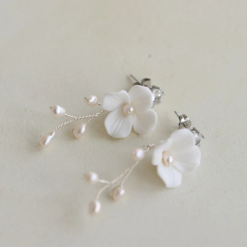 Freshwater Pearls Bridal Earrings Floral Wedding Drop Earring