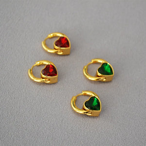Gold-plated Red Green Love Hoop Earrings