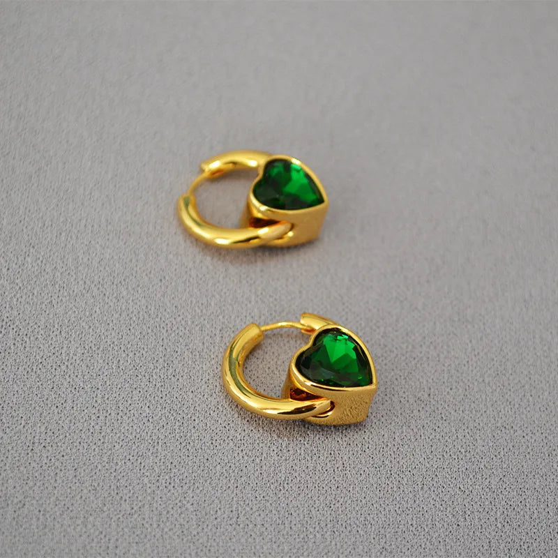 Gold-plated Red Green Love Hoop Earrings