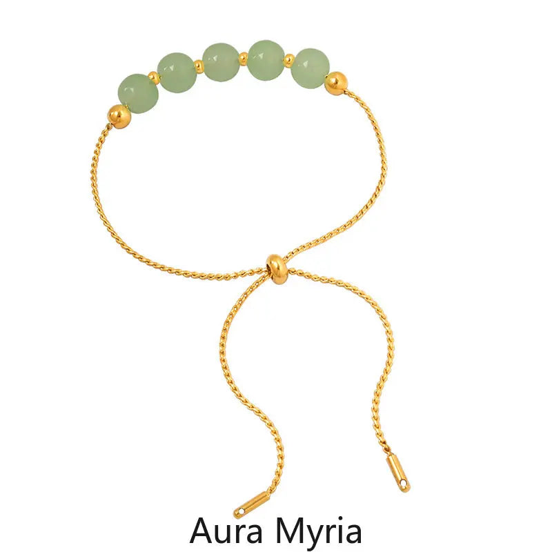 Green Stone Charm Bracelet for Women Stainless Steel Jewelry