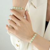 Green Stone Charm Bracelet for Women Stainless Steel Jewelry