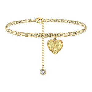 Heart Initials Anklets Plated Zircon Letter Beach Boho Jewelry
