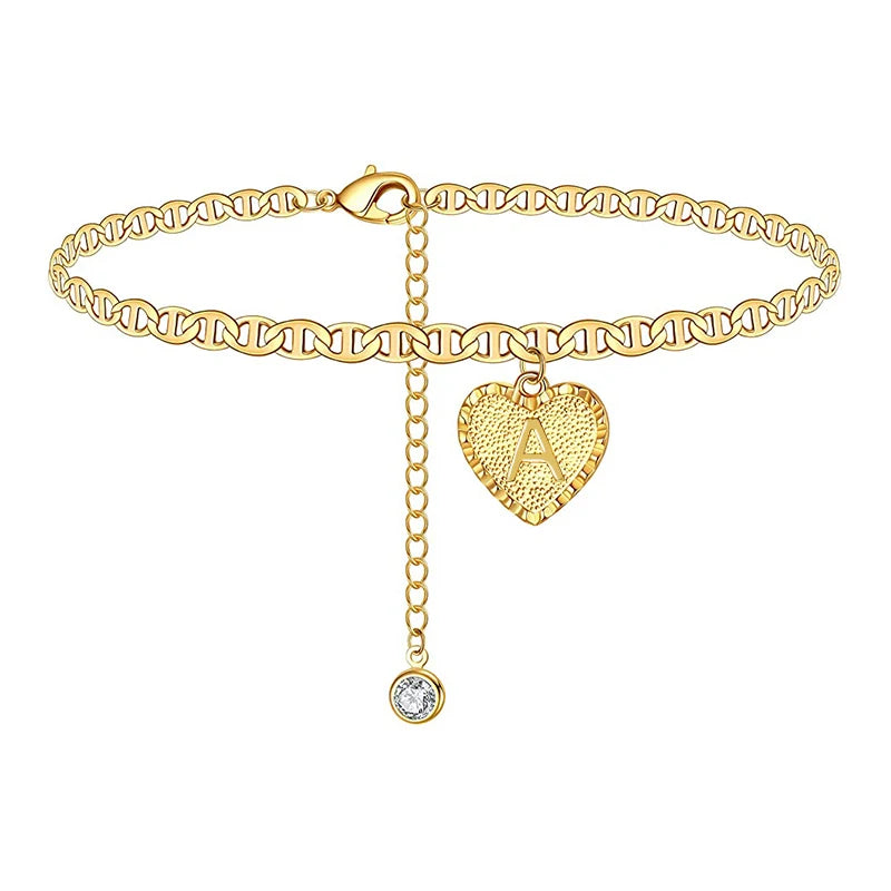 Heart Initials Anklets Plated Zircon Letter Beach Boho Jewelry