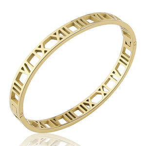 Hollow Roman Numeral Titanium Steel Bangle for Women