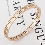 Hollow Roman Numeral Titanium Steel Bangle for Women