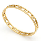 Hollow Roman Numeral Titanium Steel Bangle for Women