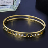 Delicate Roman Numeral Crystals Bracelet Titanium Steel Bangle