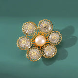 Zircon Flower Brooch Freshwater Pearl Floral Corsage Suit Pin Women Accessories