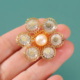 Zircon Flower Brooch Freshwater Pearl Floral Corsage Suit Pin Women Accessories