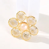 Zircon Flower Brooch Freshwater Pearl Floral Corsage Suit Pin Women Accessories