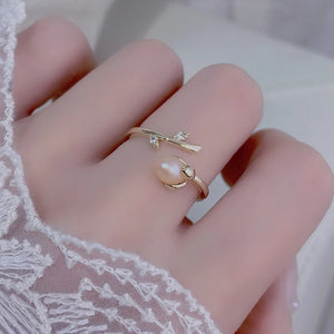 Adjustable Pink Freshwater Pearl Ring with Cubic Zircon Flower