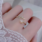 Adjustable Pink Freshwater Pearl Ring with Cubic Zircon Flower