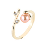 Adjustable Pink Freshwater Pearl Ring with Cubic Zircon Flower