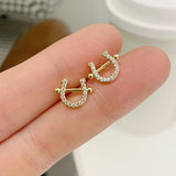 Delicate 14K Plated U Zircon Stud Earrings for Women