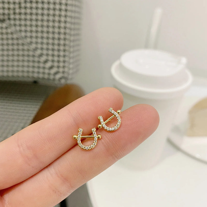 Delicate 14K Plated U Zircon Stud Earrings for Women