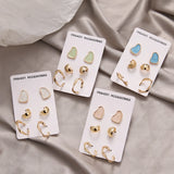 Delicate Enamel Stud Earrings Set - Green Pink - Golden Jewelry for Women