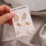 Delicate Enamel Stud Earrings Set - Green Pink - Golden Jewelry for Women