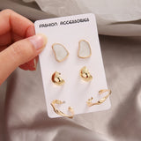 Delicate Enamel Stud Earrings Set - Green Pink - Golden Jewelry for Women