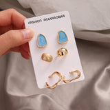 Delicate Enamel Stud Earrings Set - Green Pink - Golden Jewelry for Women