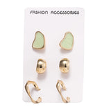 Delicate Enamel Stud Earrings Set - Green Pink - Golden Jewelry for Women