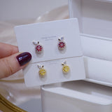 Delicate CZ Crystal Fruit Stud Earrings for Women 14K Plated
