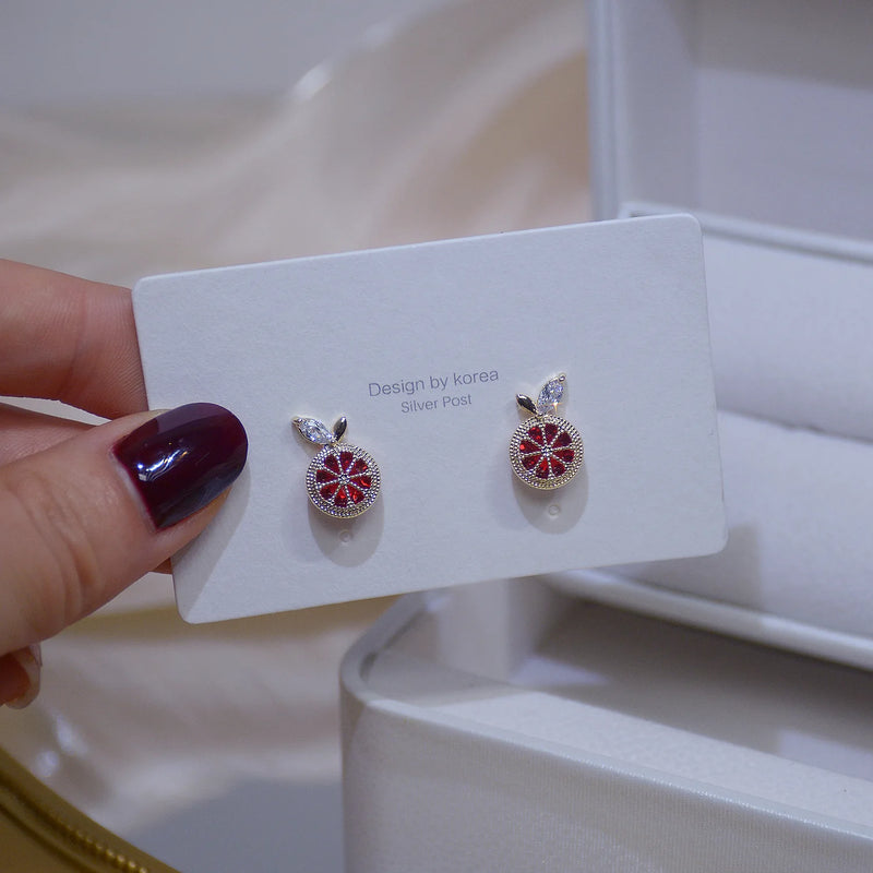Delicate CZ Crystal Fruit Stud Earrings for Women 14K Plated