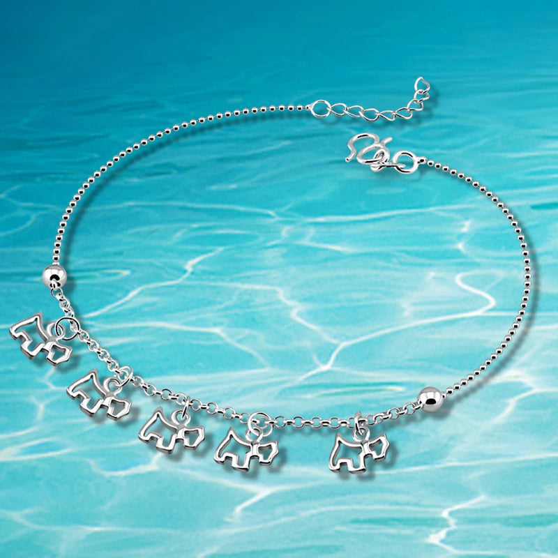 925 Sterling Silver Puppy Anklets For Women Foot Chain Birthday Gift