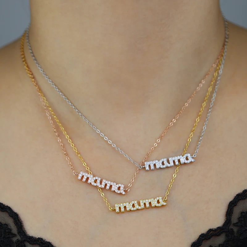 925 Sterling Silver Motherday's Mama Necklace Lucky Dainty Jewelry