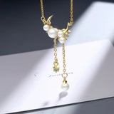 Moon Tassel Pendant Necklace 925 Silver Pearl Chain For Women