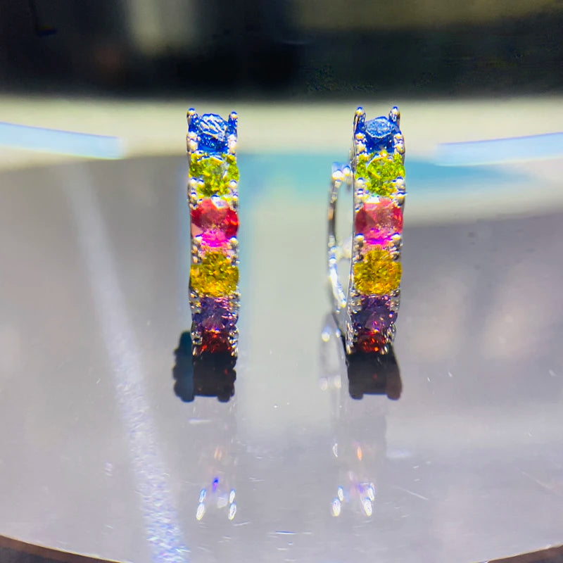 Multicolor Zircon Crystal Earrings 925 Silver Women's Jewelry Oorbellen Brincos